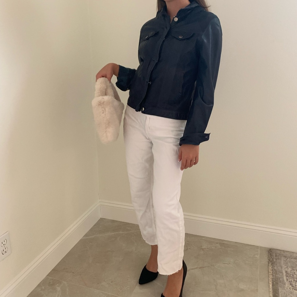Navy Blue Leather Jacket